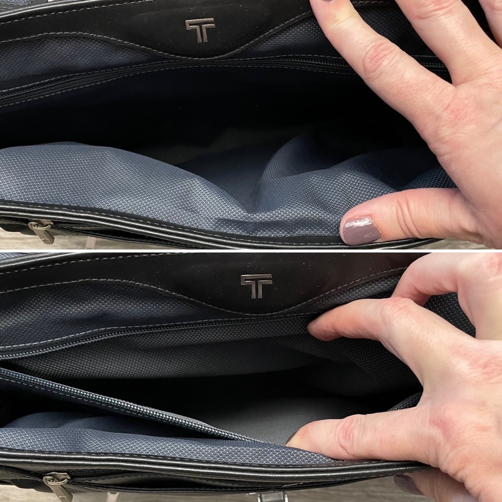 Tumi Black Leather Formula T Collection Coupe Slim Brief Top-Loading Briefcase - Picture 10 of 16